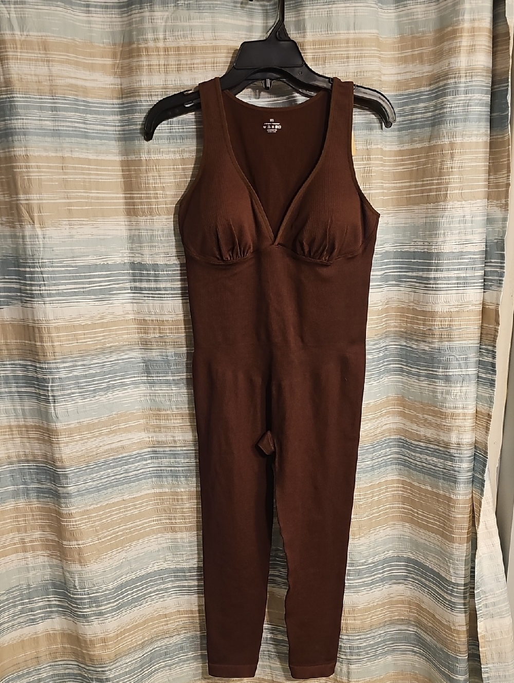 Shapellx  Deep V Ribbed Brown Sleeveless Jumpsuit/ Bodysuit